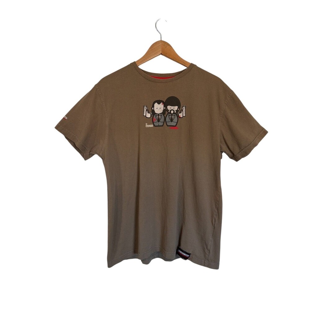 Crosshatch Men’s Large Brown Graphic T-Shirt Pulp Fiction Parody Short Sleeve‎